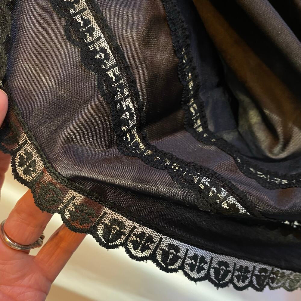 Sears Slip Dress Vintage Midi Satin Black Lace Trim Adjustable Straps Size 40 - Picture 4 of 7